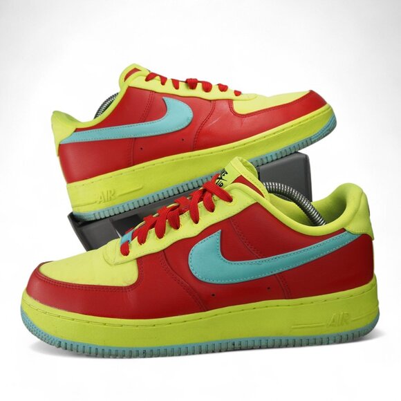 Nike Air Force 1 AF1 Low Custom by You Men's 9.5 DH7128-991 Neon Yellow / Red - Picture 1 of 12